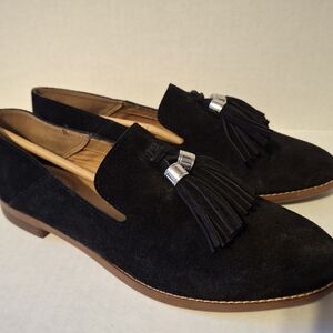 Franco Sarto Black Suede Loafers with Tassels
